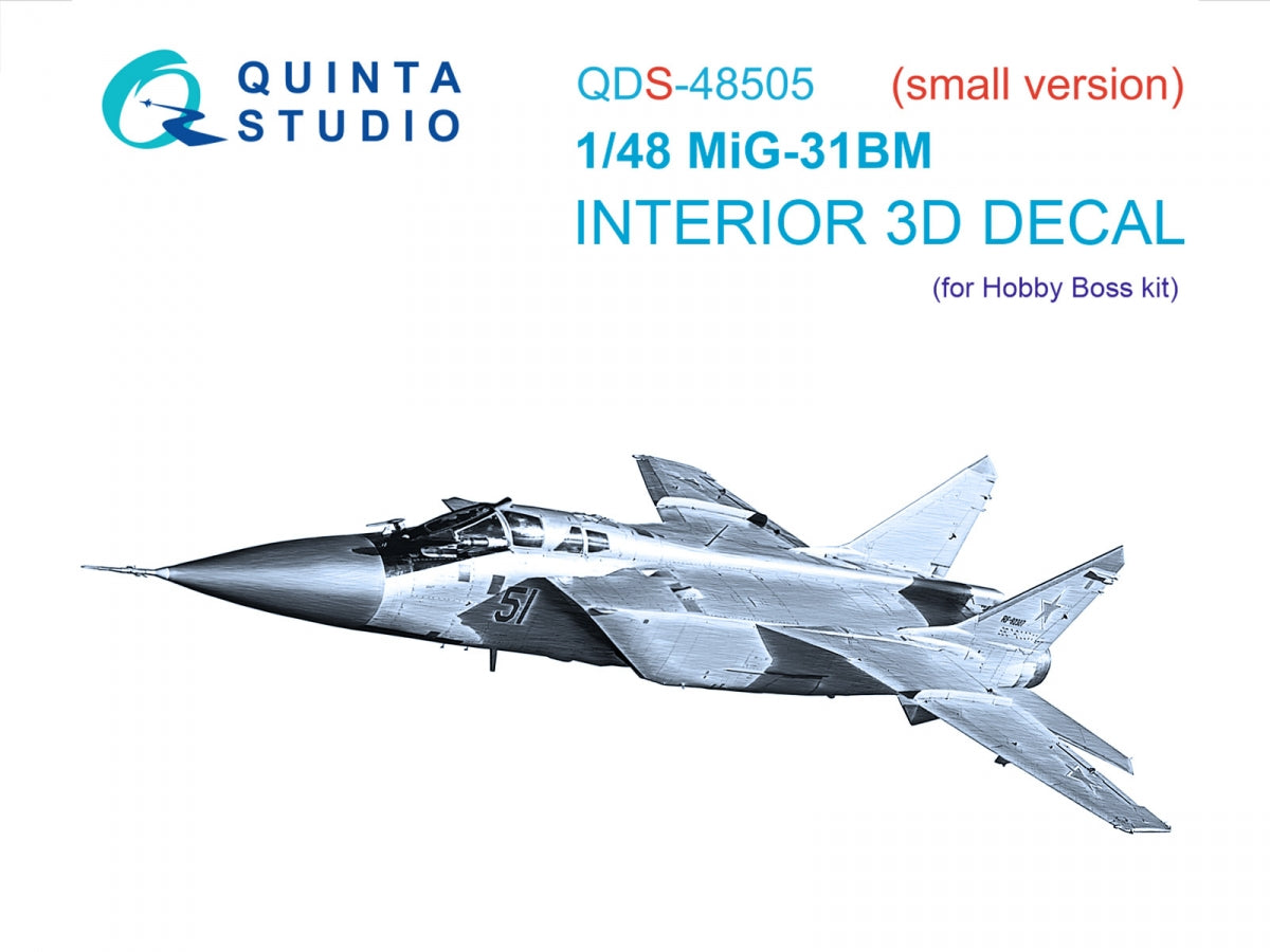 Quinta Studio QDS-48505 MiG-31BM 3D-Printed &amp;amp; coloured Interior on decal paper (Hobby Boss) (Small version) 1/48