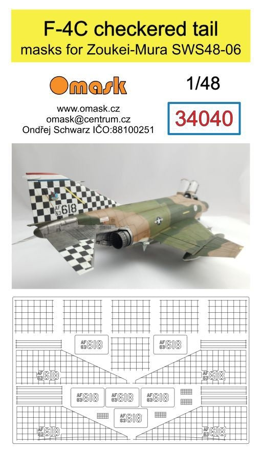 Masques de queue à damier Omask 34040 pour F-4C Zoukei-Mura SWS48-06 1/48