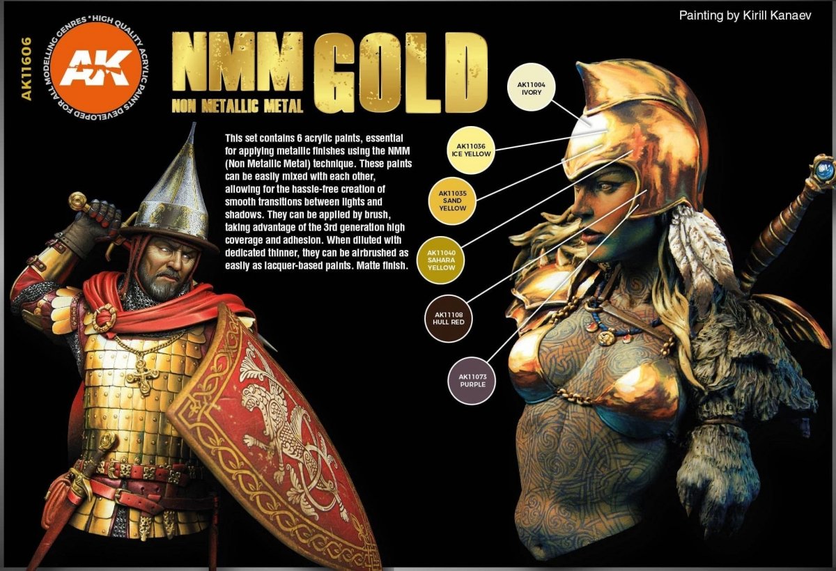 AK Interactive AK11606 NMM (Non Metallic Metal) GOLD Set 6x17 ml – immagine 3