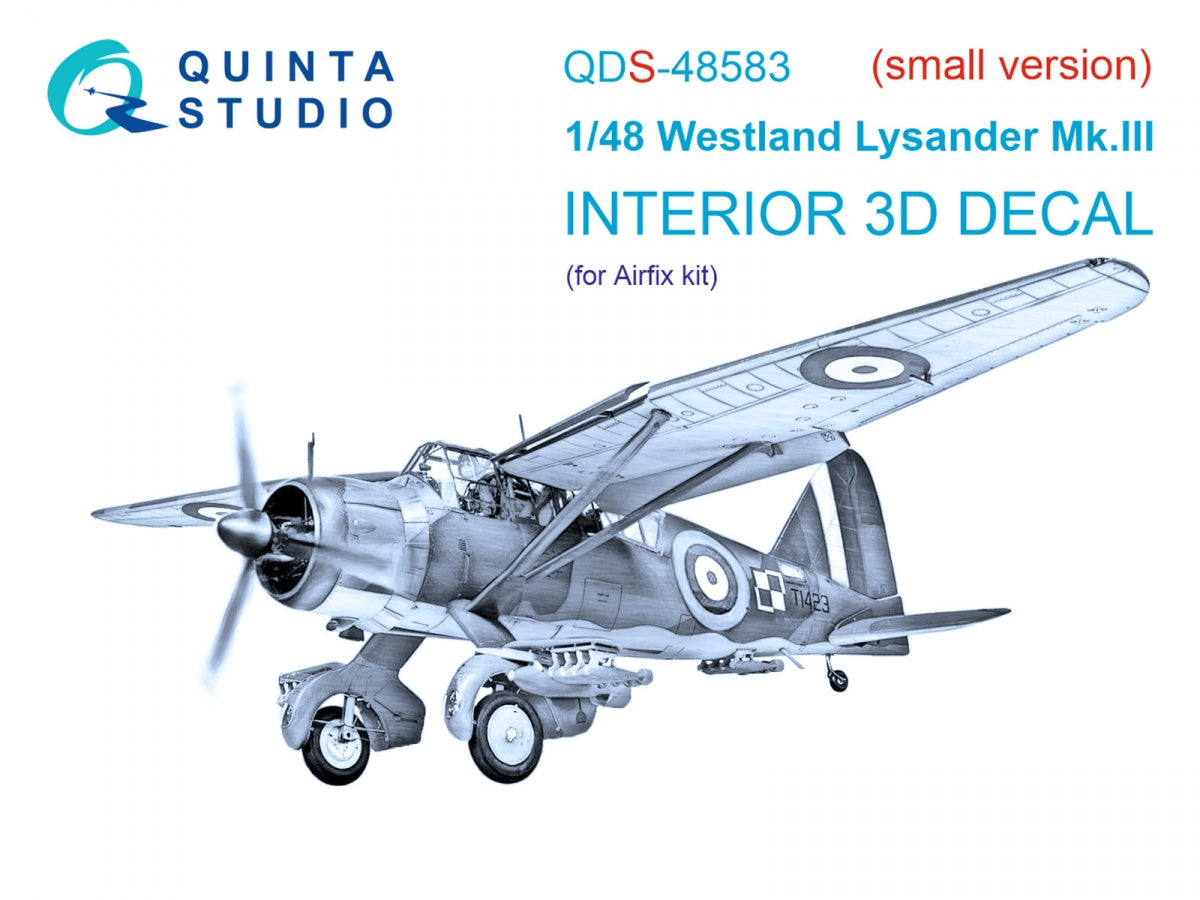 Quinta Studio QDS-48583 Westland Lysander Mk.III 3D-Printed & coloured Interior on decal paper (Airfix) (small version) 1/48