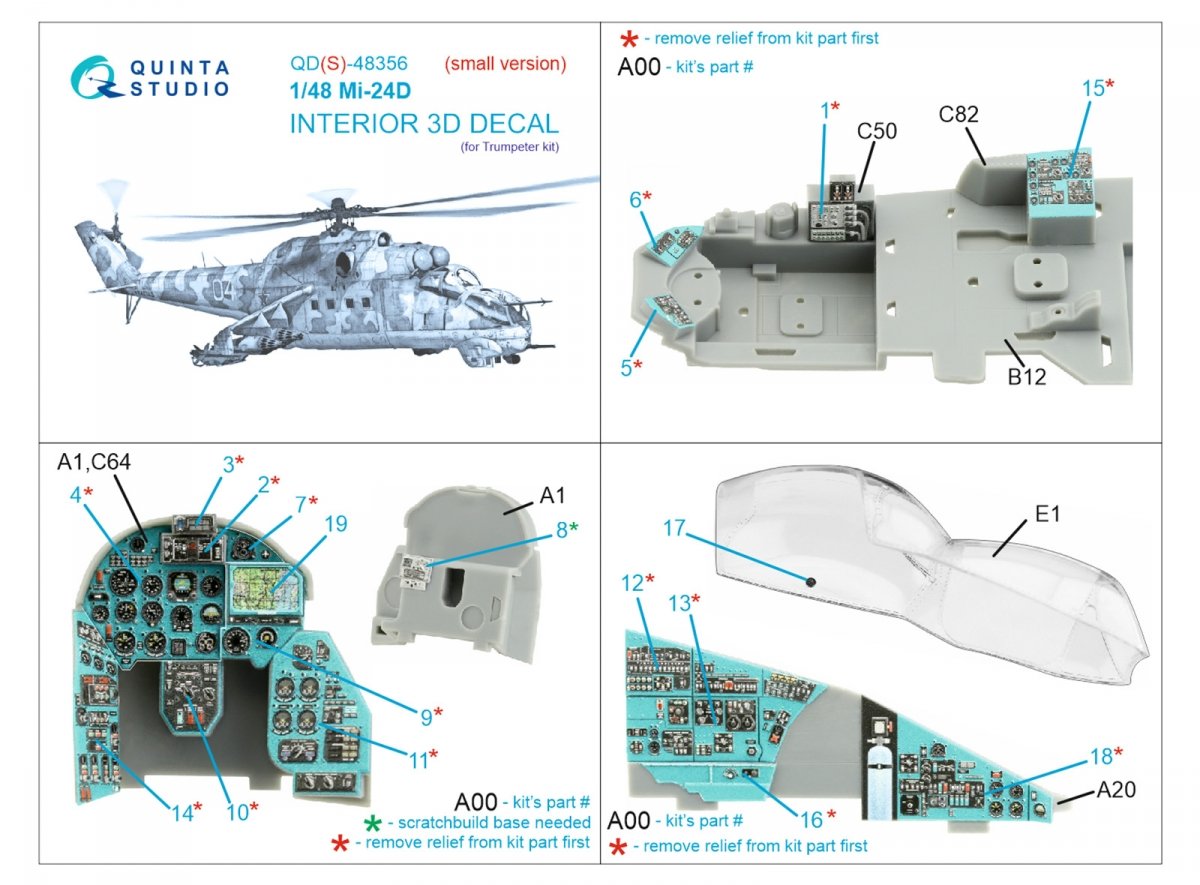 Quinta Studio QDS-48356 Mi-24D 3D-Printed &amp;amp; colored Interior on decal paper (Trumpeter) (Small version) 1/48 – image 2