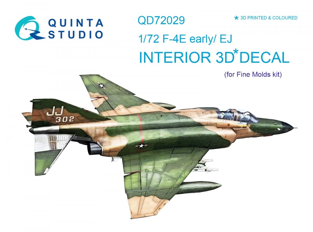 Quinta Studio QD72029 F-4E early/F-4EJ 3D-Printed &amp; colored Interior on decal paper (for FineMolds kit) 1/72