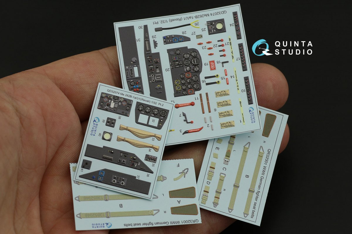 Quinta Studio QD32074 Me 262B1a/U-1 3D-Printed &amp;amp; coloured Interior on decal paper (Revell) 1/32 – immagine 11