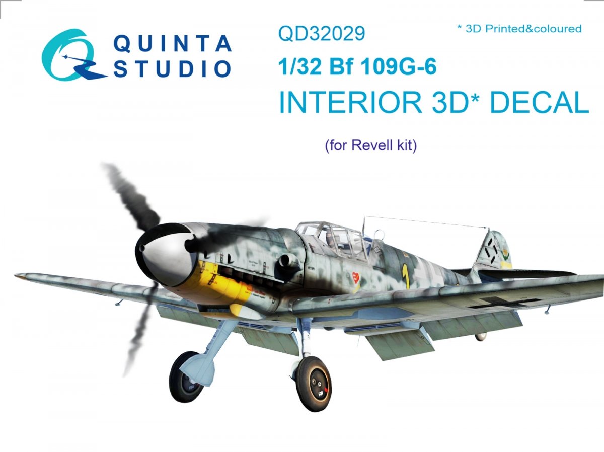 Quinta Studio QD32029 Bf 109G-6 3D-Printed &amp; colored Interior on decal paper (for Revell kit) 1/32