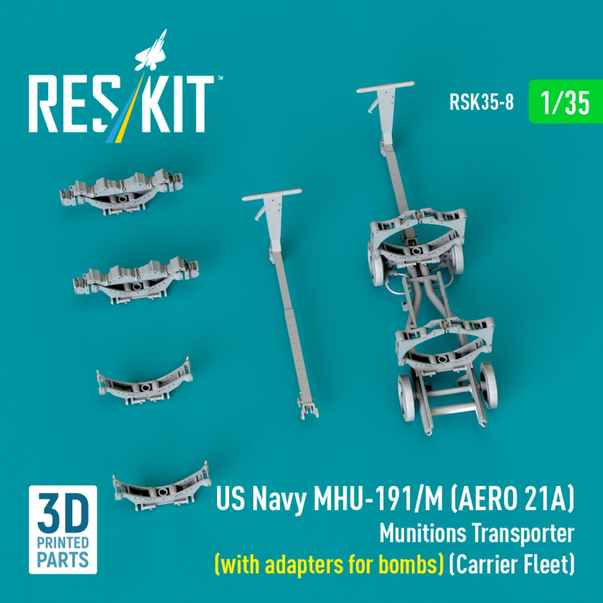 RESKIT RSK35-0008 US NAVY MHU-191/M (AERO 21A) Munitions Transporter (with adapters for bombs) (Carrier Fleet) (3D Printed model kit) 1/35 – imagen 3
