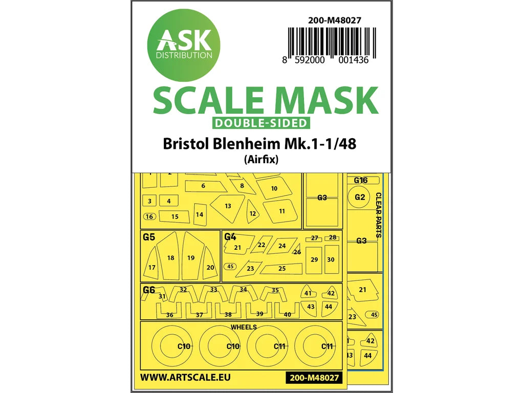 Art Scale Kit M48027 Bristol Blenheim Mk.I Double-Sided Painting Mask for Airfix 1/48
