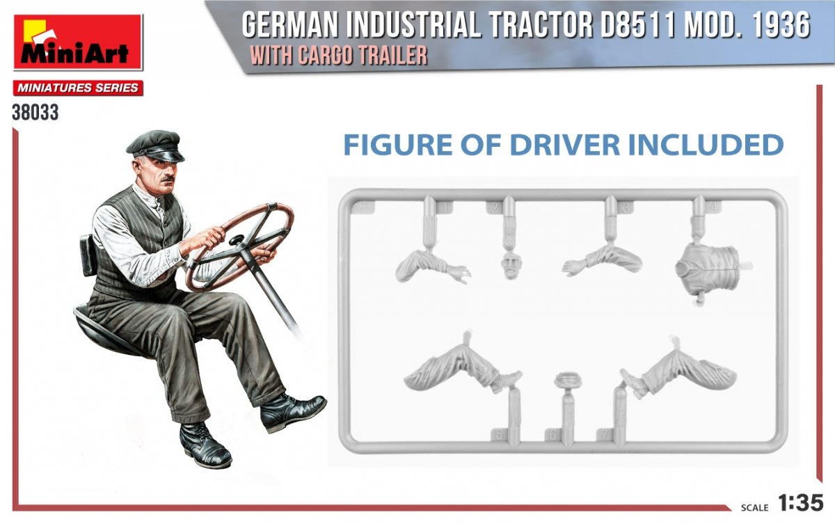 MiniArt 38033 GERMAN INDUSTRIAL TRACTOR D8511 MOD. 1936 WITH CARGO TRAILER 1/35 – immagine 2