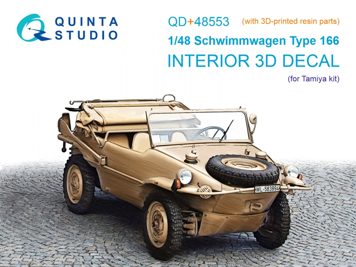 Quinta Studio QD+48553 Schwimmwagen type 166 3D-Printed &amp;amp; coloured Interior on decal paper (Tamiya) (with 3D-printed resin parts) 1/48