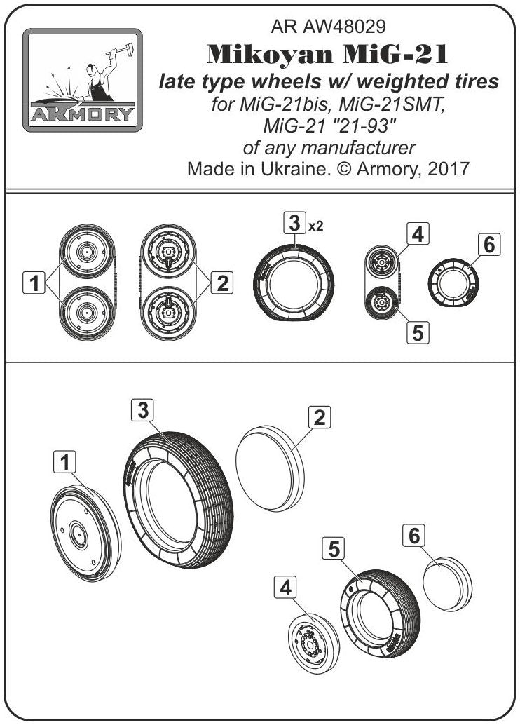 Armory Models AW48029 Mikoyan MiG-21 Fishbed wheels w/ weighted tires, late production 1/48 – image 2