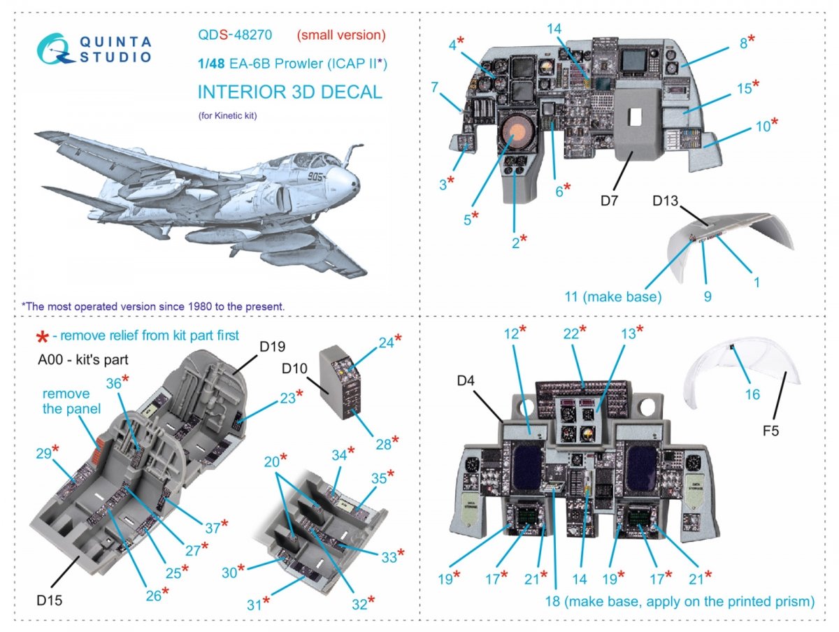 Quinta Studio QDS-48270 EA-6B Prowler (ICAP II) 3D-Printed &amp;amp; coloured Interior on decal paper (Kinetic) (Small version) 1/48 – immagine 2