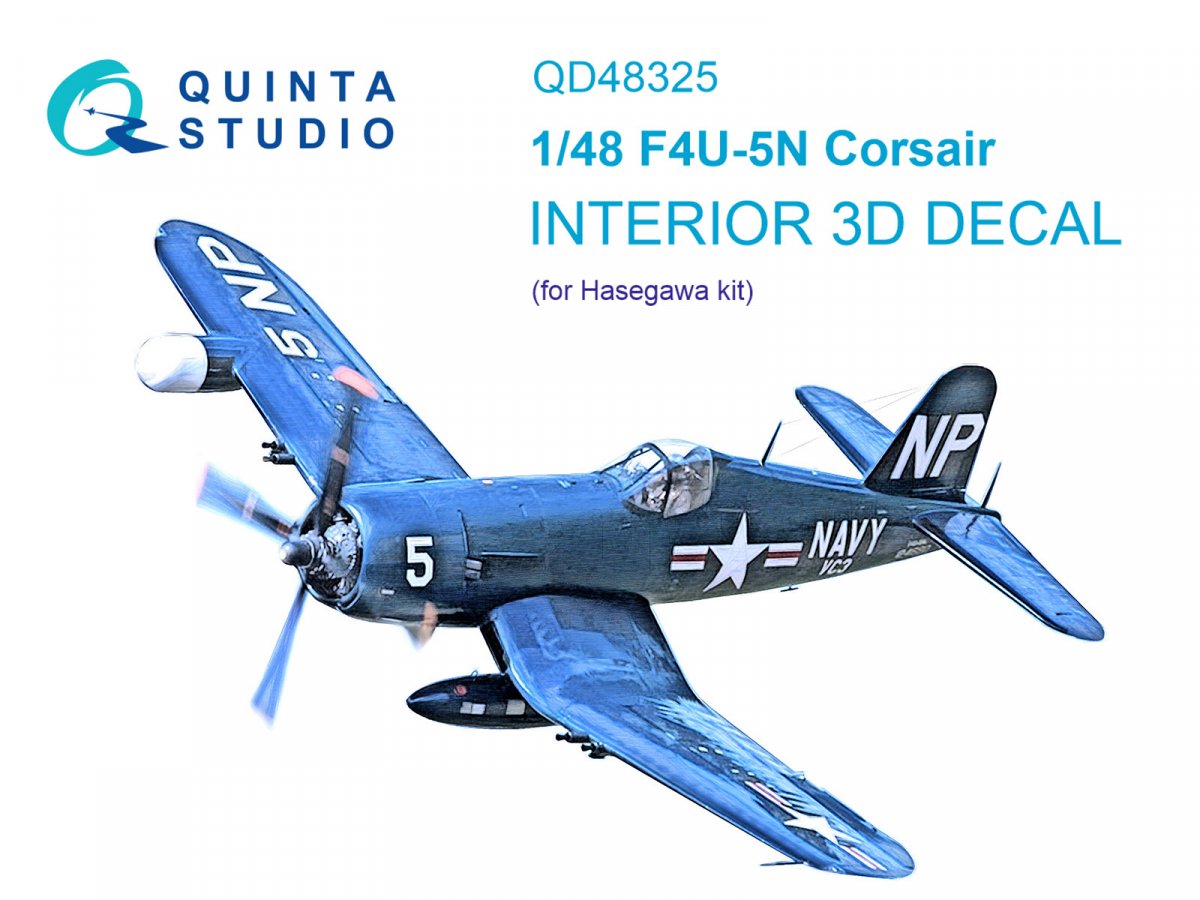 Quinta Studio QD48325 F4U-5N 3D-Printed &amp; colored Interior on decal paper (Hasegawa) 1/48