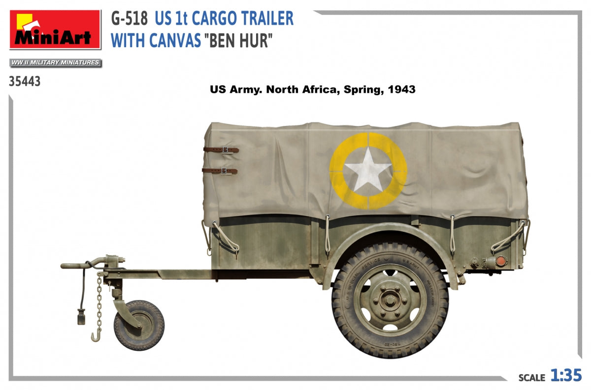 MiniArt 35443 G-518 US 1t CARGO TRAILER WITH CANVAS BEN HUR 1/35 – immagine 8