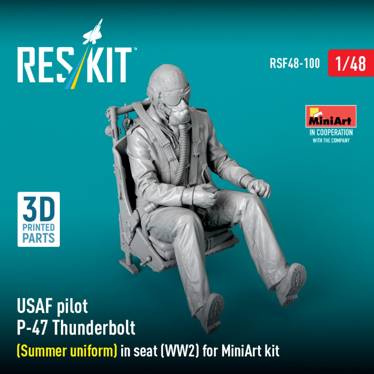 RESKIT RSF48-0100 USAF pilot P-47 Thunderbolt (Summer uniform) in seat (WW2) for MiniArt kit (3D Printed) 1/48