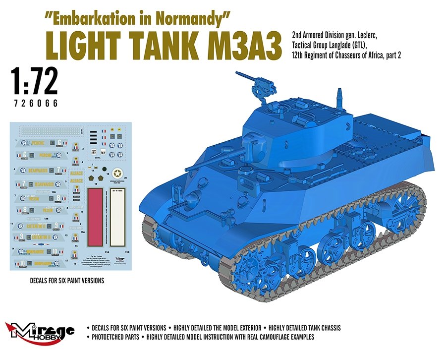 Mirage-Hobby 726066 &amp;quot;Le Débarquement de Normandie&amp;quot; Light Tank M3A3. 2nd ADgen. Leclerc,GTL,12th Regiment of Chasseurs of Africa, part 2 1/72 – Bild 3