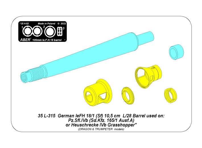 Aber 35L-315 Lufa leFH 18/1 (Sf) 10,5 cm L/28 do niemieckich dział samobieżnych Pz.Sfl.IVb 1/35 – immagine 6