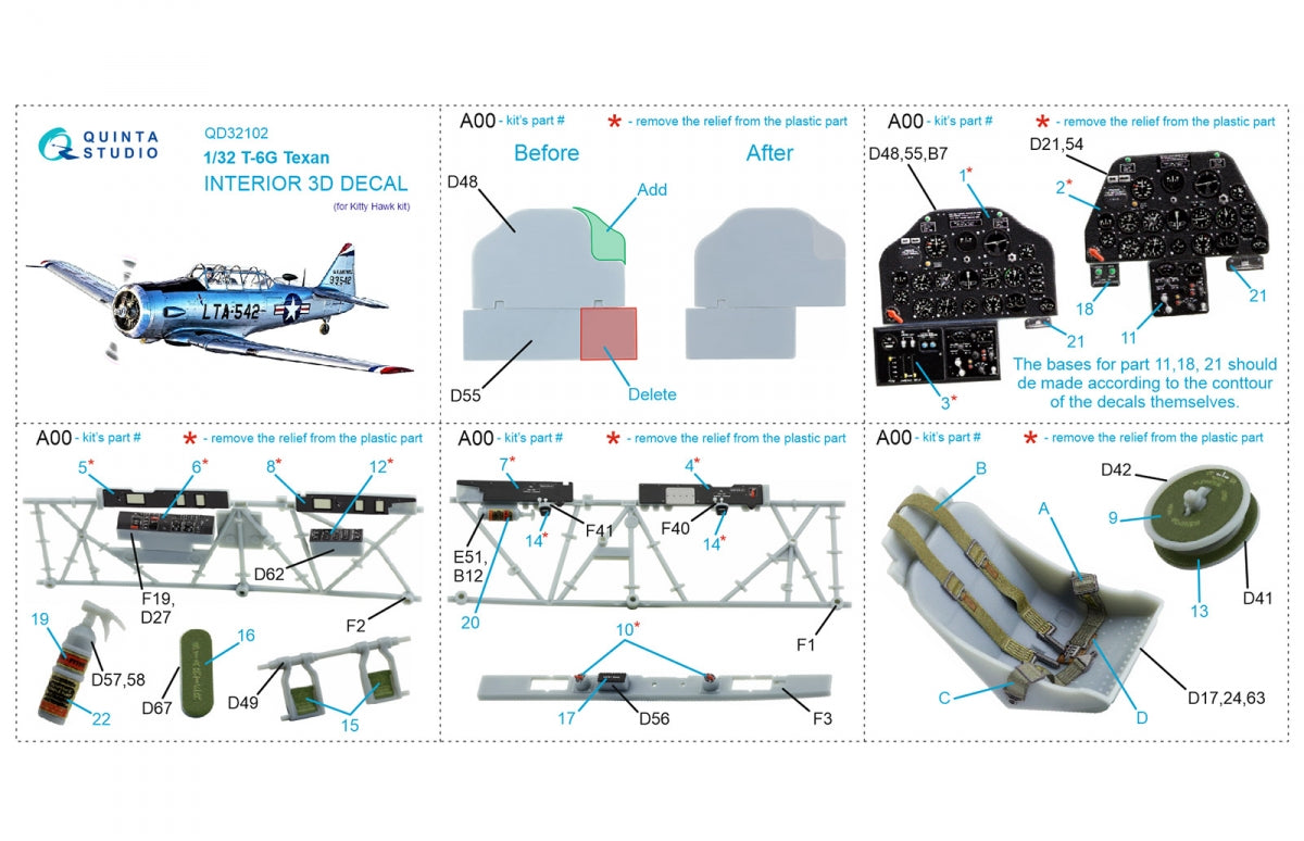 Quinta Studio QD32102 T-6G 3D-Printed coloured Interior on decal paper (Kitty Hawk) 1/32 – immagine 2