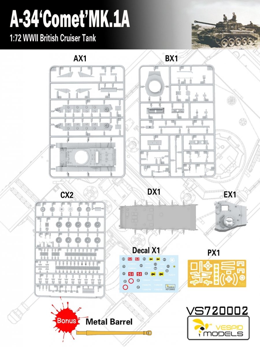 Vespid Models VS720002 A-34 &amp;#39;Comet&amp;#39; MK.1A British Cruiser Tank 1/72 – Bild 6