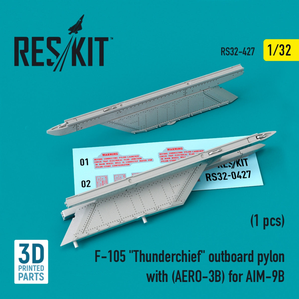 RESKIT RS32-0427 F-105 &amp;quot;THUNDERCHIEF&amp;quot; OUTBOARD PYLON WITH (AERO-3B) FOR AIM-9B (3D PRINTED) 1/32