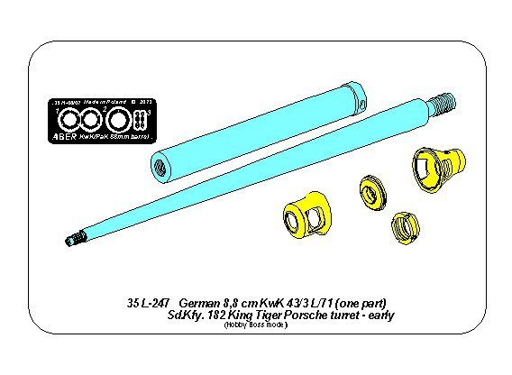 Aber 35L-247 Barrel for German 8,8cm Kw.K 43/3 L/71 (one part) gun used on Tiger B Porsche turret-early 1/35 – immagine 8