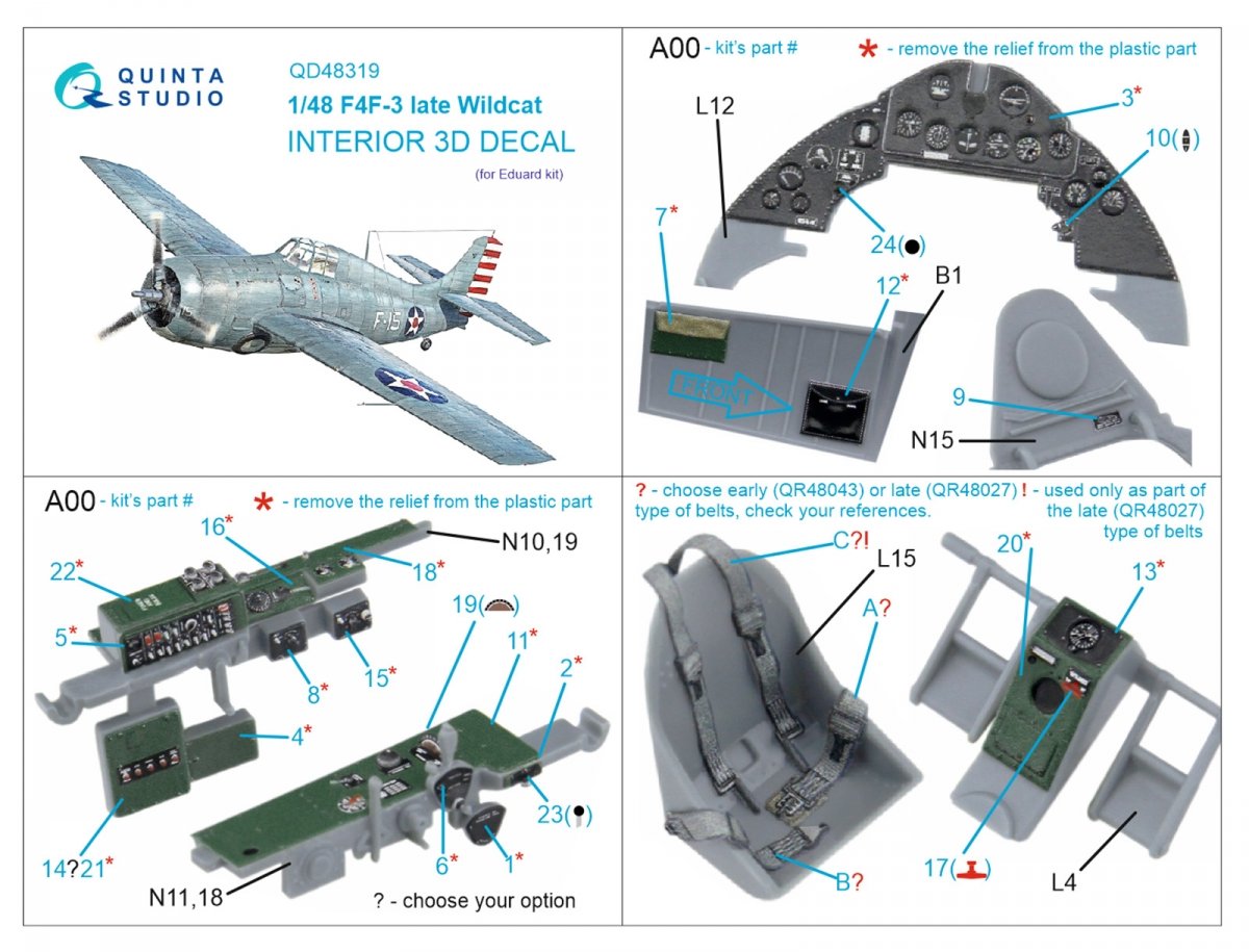 Quinta Studio QD48319 F4F-3 late 3D-Printed &amp;amp; coloured Interior on decal paper (Eduard) 1/48 – Bild 7