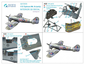 Quinta Studio QD72035 Hawker Typhoon Mk.1b (early) 3D-Printed &amp;amp; coloured Interior on decal paper (Brengun) 1/72 – Bild 2