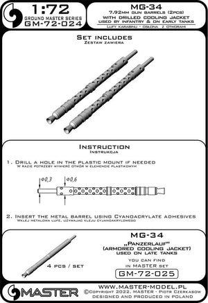Master GM-72-024 MG-34 (7.92mm) - German machine gun barrels - version with drilled cooling jacket - used by infantry and on early tanks (2pcs) 1/72 – Bild 6