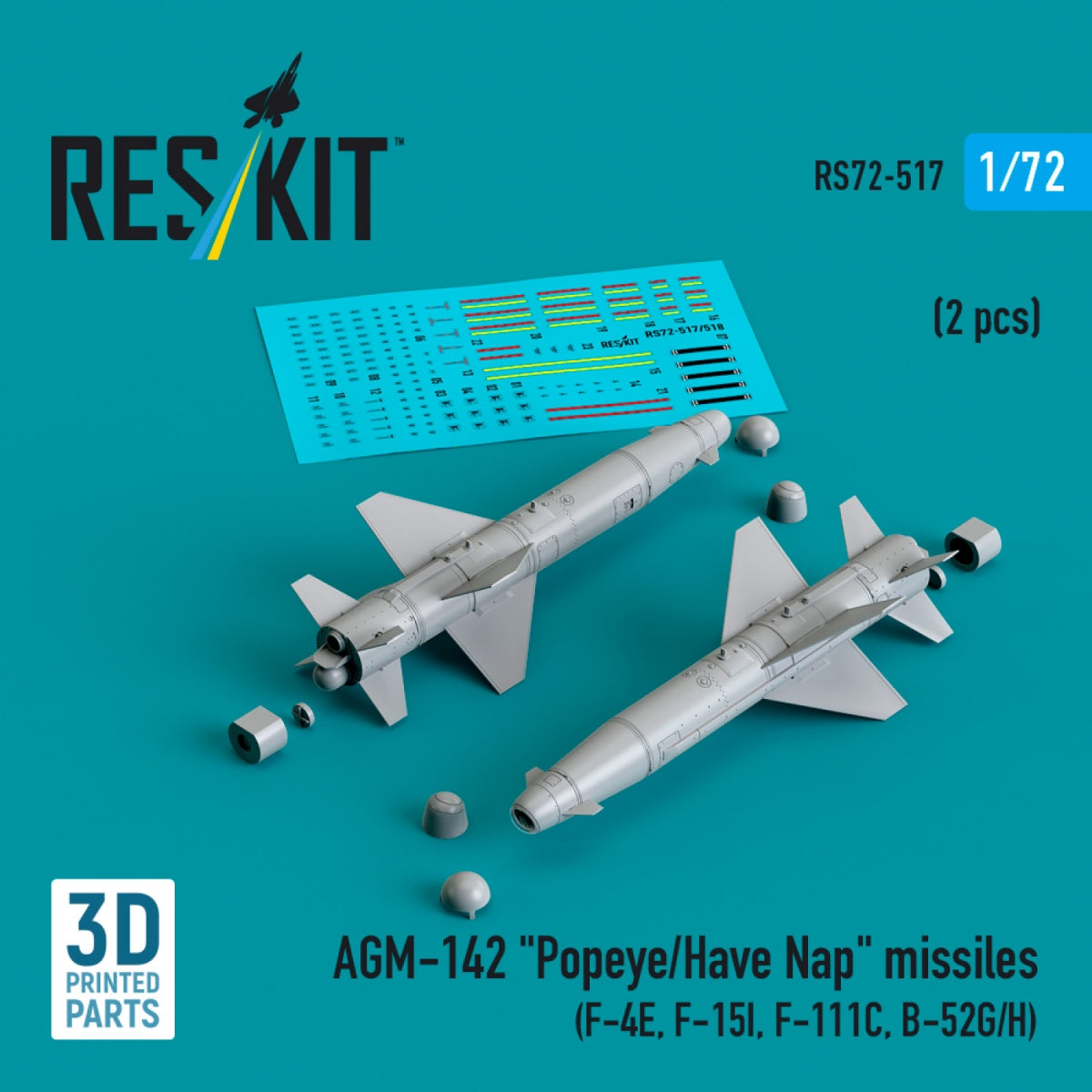 RESKIT RS72-0517 AGM-142 &amp;quot;Popeye/Have Nap&amp;quot; missiles (2 pcs) (3D Printed) 1/72