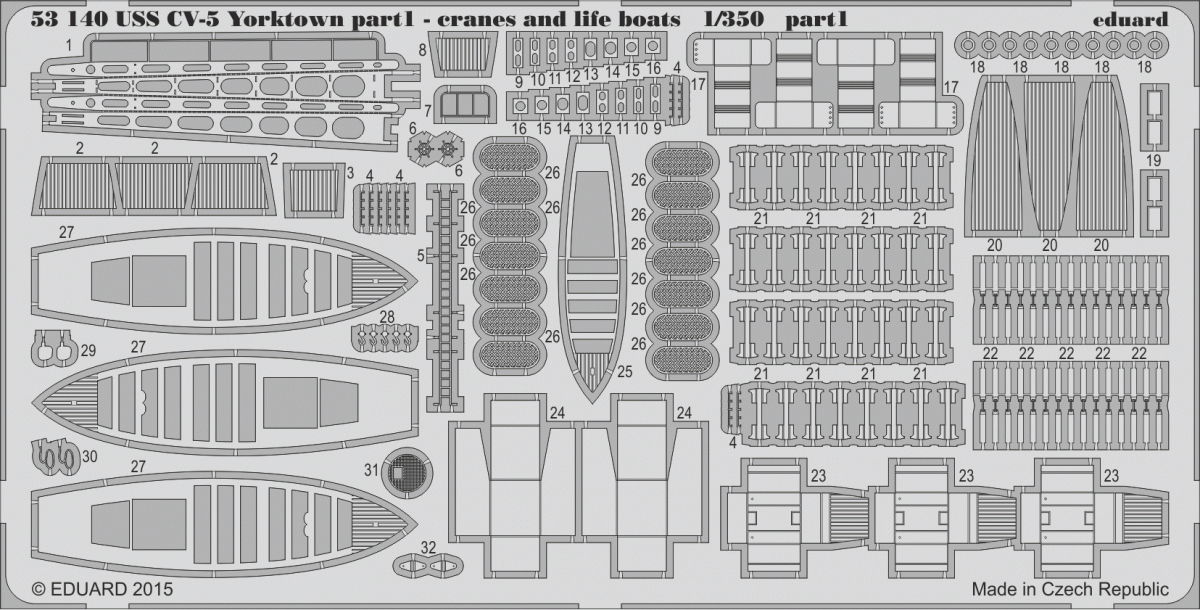 Eduard 53140 USS CV-5 Yorktown part 1 cranes &amp;amp; life boats MERIT 1/350 – Bild 5