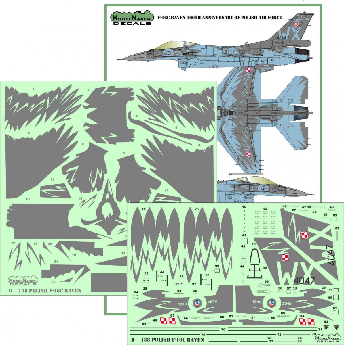 Décalcomanies ModelMaker D48138 F-16C RAVEN polonais, 100e anniversaire de l&amp;#39;armée de l&amp;#39;air polonaise, échelle 1/48 – image 2