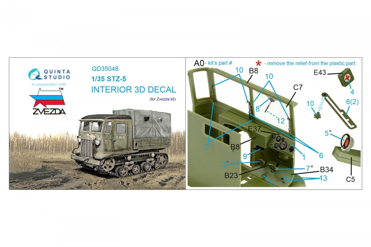 Quinta Studio QD35048 STZ-5 3D-Printed &amp;amp; coloured Interior on decal paper (Zvezda) 1/35 – immagine 6