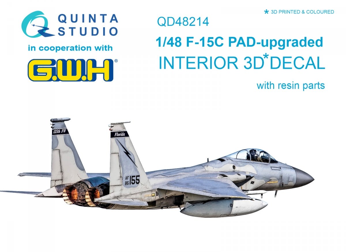 Quinta Studio QD48214 F-15C PAD-upgraded 3D-Printed &amp;amp; coloured Interior on decal paper with resin parts (GWH) 1/48