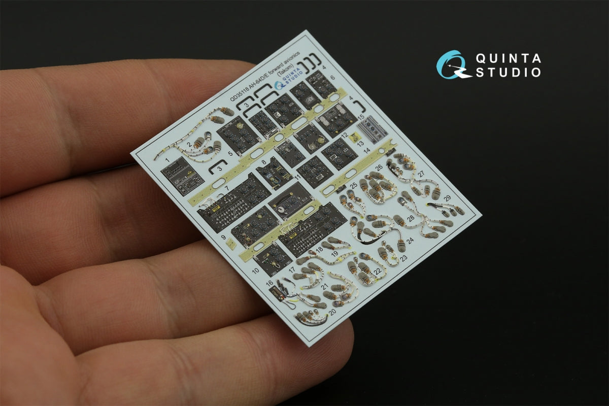 Quinta Studio QD35118 AH-64D Extended forward avionics bays 3D-Printed &amp;amp; coloured Interior on decal paper (Takom) 1/35 – immagine 3