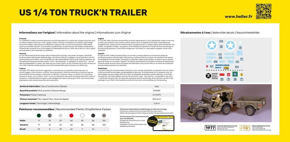 Heller 57105 STARTER KIT US 1/4 TON TRUCK &amp;#39;N TRAILER 1/35 – immagine 4