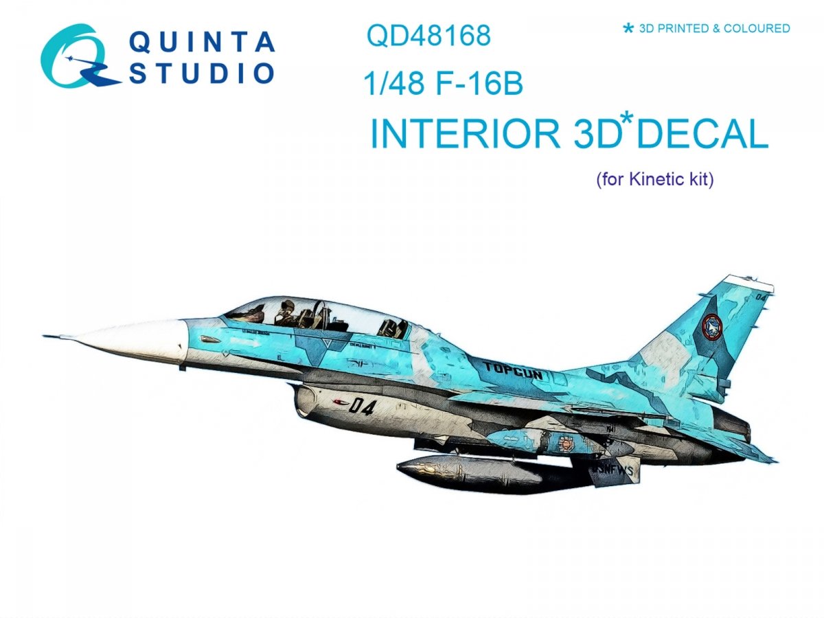Quinta Studio QD48168 F-16B 3D-Printed &amp;amp; colored Interior on decal paper (for Kinetic kit) 1/48