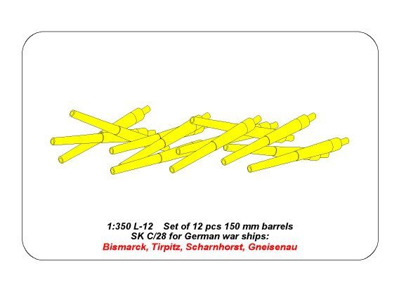 Aber 350L-12 Set of 12 pcs 150 mm barrels for German ships: Bismarck, Tirpitz, Scharnhorst, Gneisenau 1/350 – imagen 5