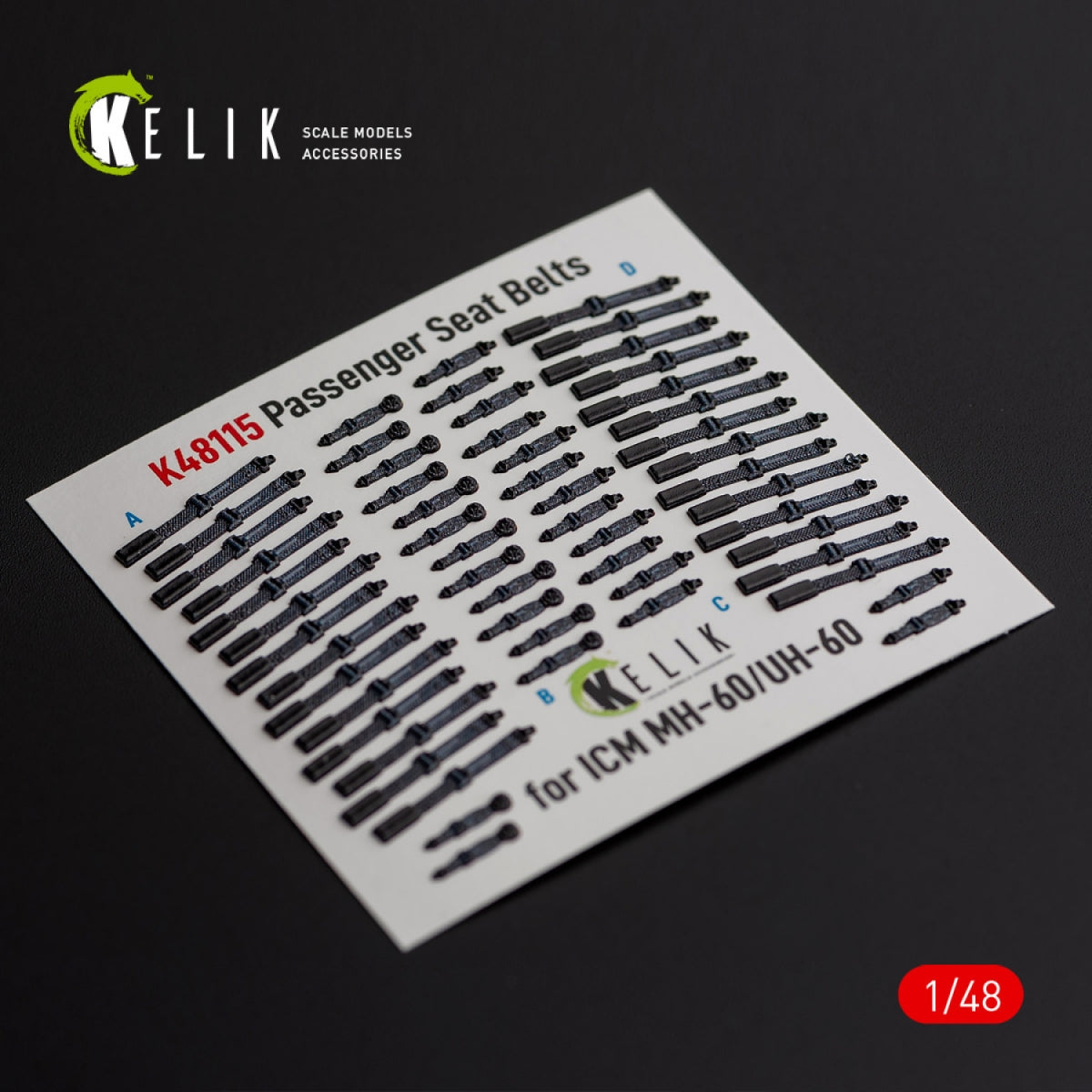 Ceintures de sécurité passagers KELIK K48115 pour MH-60/UH-60 Black Hawk - décalcomanies 3D intérieures pour kit ICM 1/48