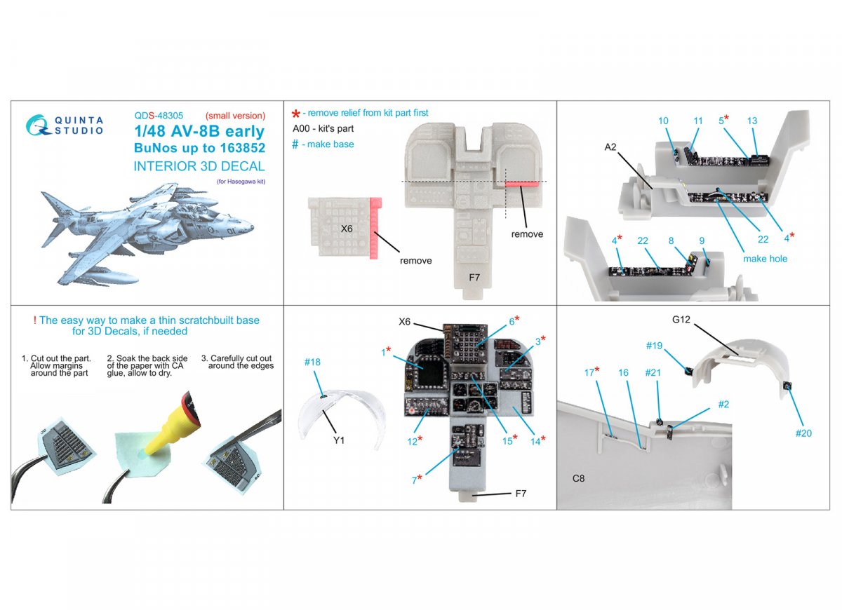 Quinta Studio QDS-48305 AV-8B Early 3D-Printed &amp;amp; coloured Interior on decal paper (Hasegawa) (Small version) 1/48 – imagen 2