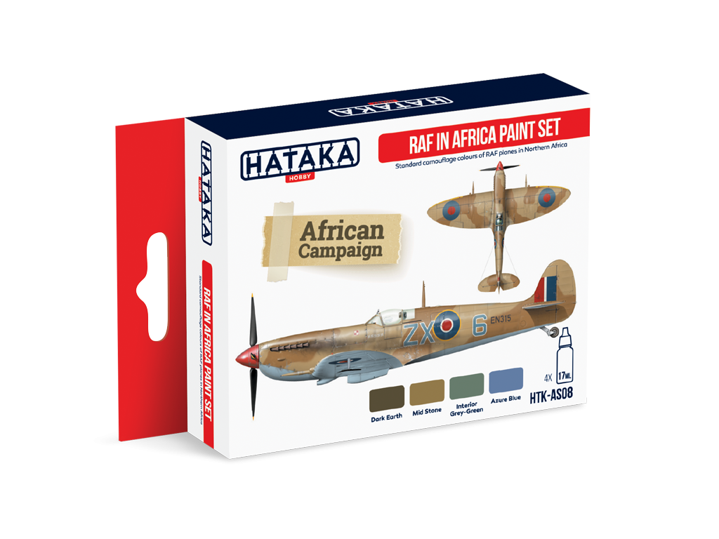 Coffret de peinture Hataka HTK-AS08 RAF en Afrique, 4 x 17 ml