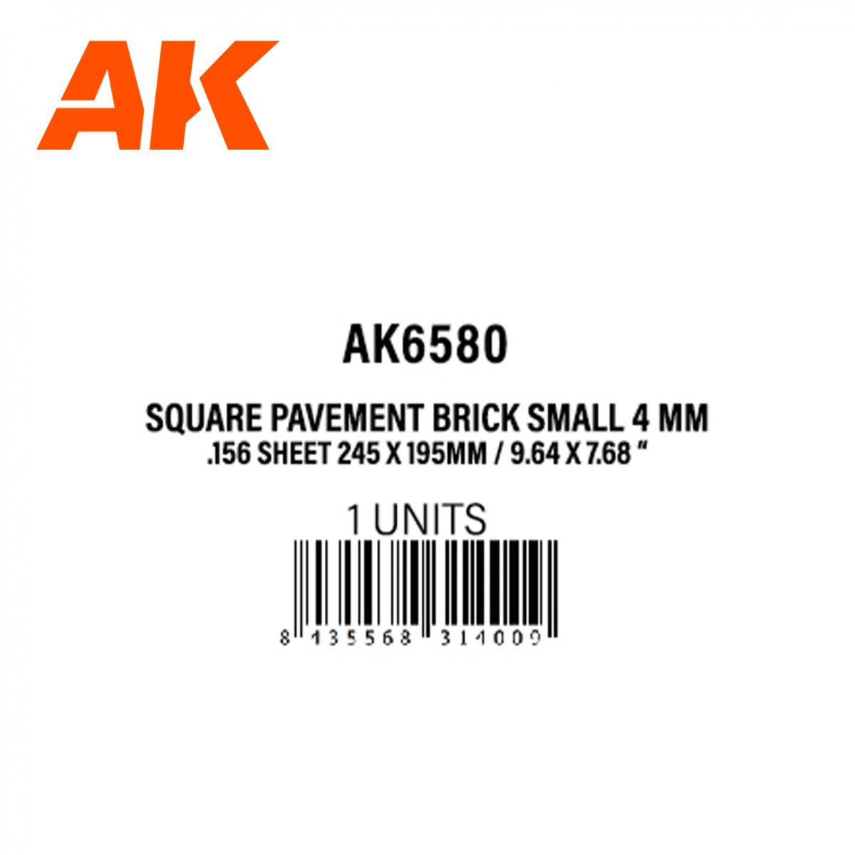 AK Interactive AK6580 SQUARE PAVEMENT BRICK SMALL 4 MM / .156 SHEET 245 X 195MM / 9.64 X 7.68 “ TEXTURED STYRENE SHEET – 1 UNIT – Bild 3