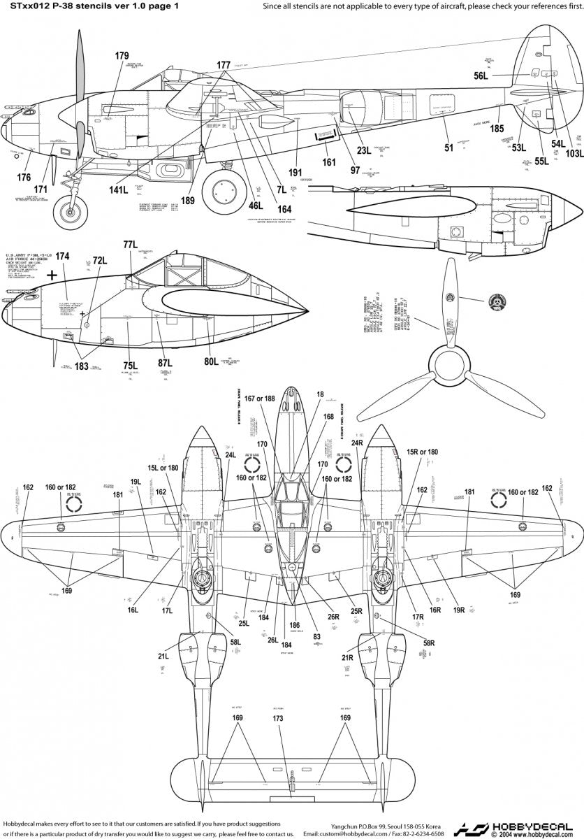 HobbyDecal ST48012V1 P-38 Stencils ver 1 1/48 – imagen 2