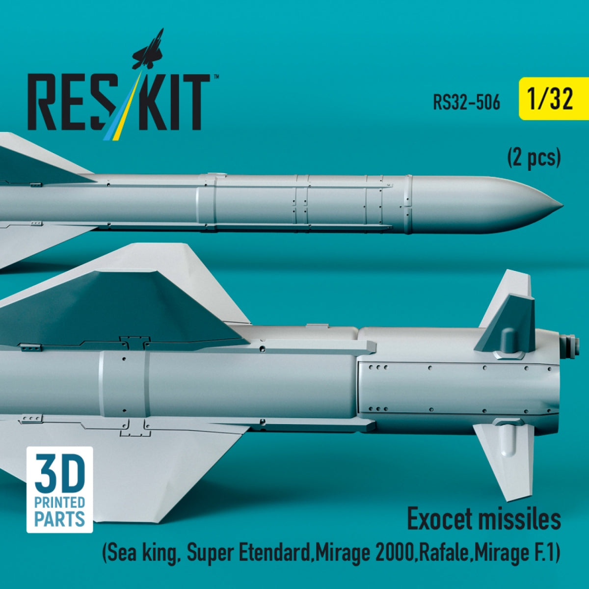 RESKIT RS32-0506 Exocet missiles (2 pcs) (Sea King, Super Etendard, Mirage 2000, Rafale, Mirage F.1) (3D Printed) 1/32 – Bild 3
