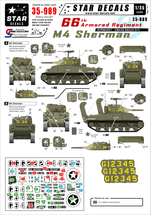 Star Decals 35-989 US 66th Armored Regiment 1/35
