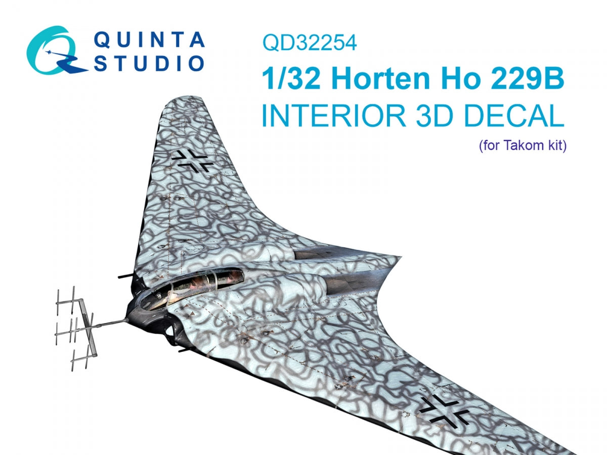Quinta Studio QD32254 Horten Ho 229B 3D-Printed &amp;amp; coloured Interior on decal paper (Takom) 1/32