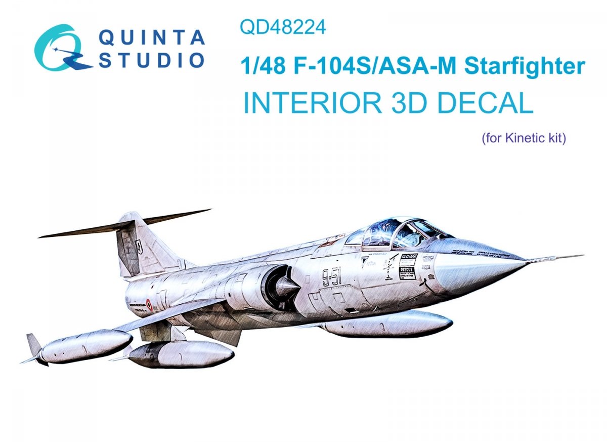 Intérieur imprimé en 3D et coloré sur papier décalcomanie Quinta Studio QD48224 F-104S/ASA-M (Kinetic) 1/48 