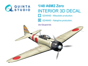 Intérieur coloré imprimé en 3D sur papier décalcomanie (Eduard) Quinta Studio QD48493 A6M2 Zero Nakajima Production 1/48