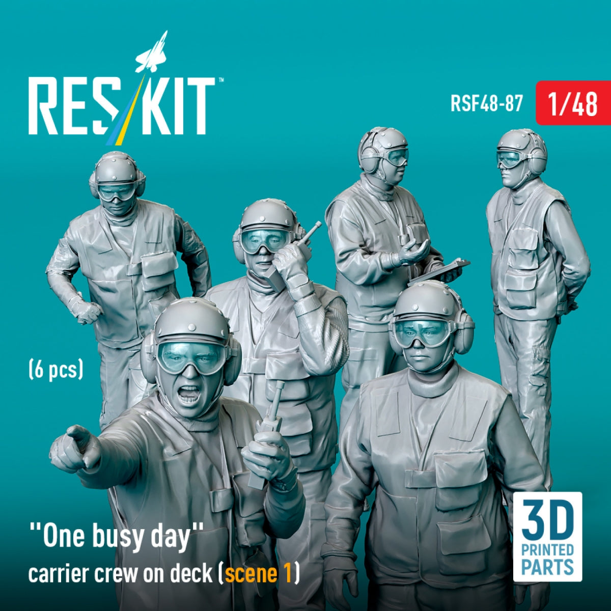 RESKIT RSF48-0087 "One busy day" carrier crew on deck (scene 1) (6 pcs) (3D Printed) 1/48