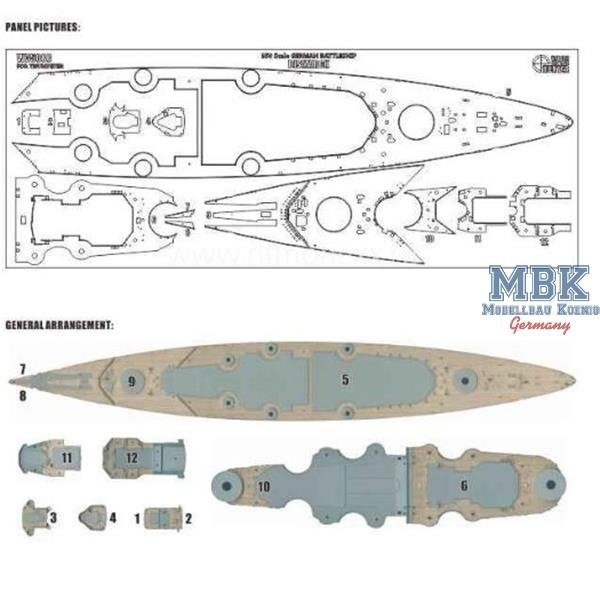 Cuirassé Bismarck (Trumpeter 05358) en bois, échelle 1/350, référence W35088