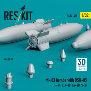 RESKIT RS32-0495 Mk.83 bombs with BSU-85 (4 pcs) (3D printed) 1/32 – immagine 2