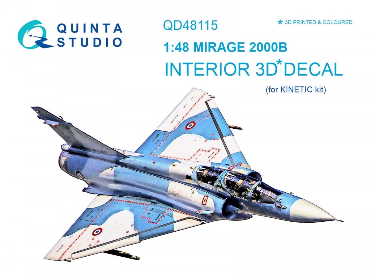 Quinta Studio QD48115 Mirage 2000B 3D-Printed &amp;amp; coloured Interior on decal paper (for Kinetic kit) 1/48