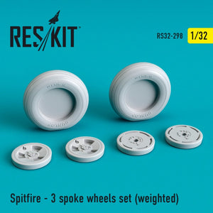 RESKIT RS32-0298 SPITFIRE (3 SPOKE) WHEELS SET (WEIGHTED) 1/32